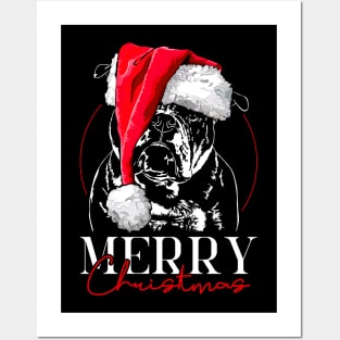 Santa Olde English Bulldog Merry Christmas dog Posters and Art